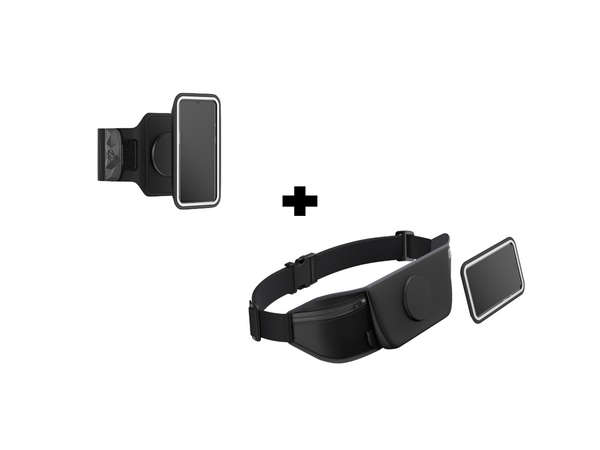 Brassard et ceinture Shapeheart avec pochette magnétique pour transporter smartphone lors des activités sportives.